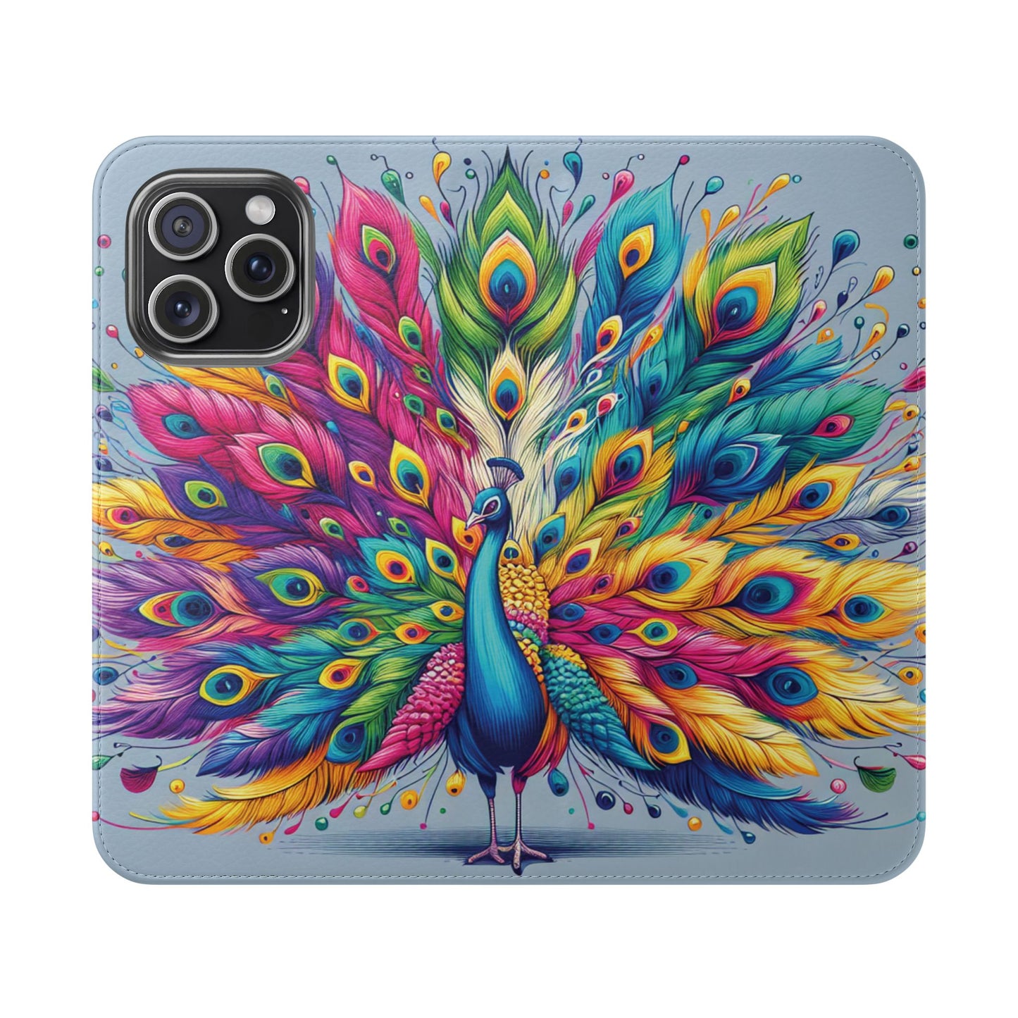 iPhone Lover Vibrant Peacock Design Flip Case Wallet Cover