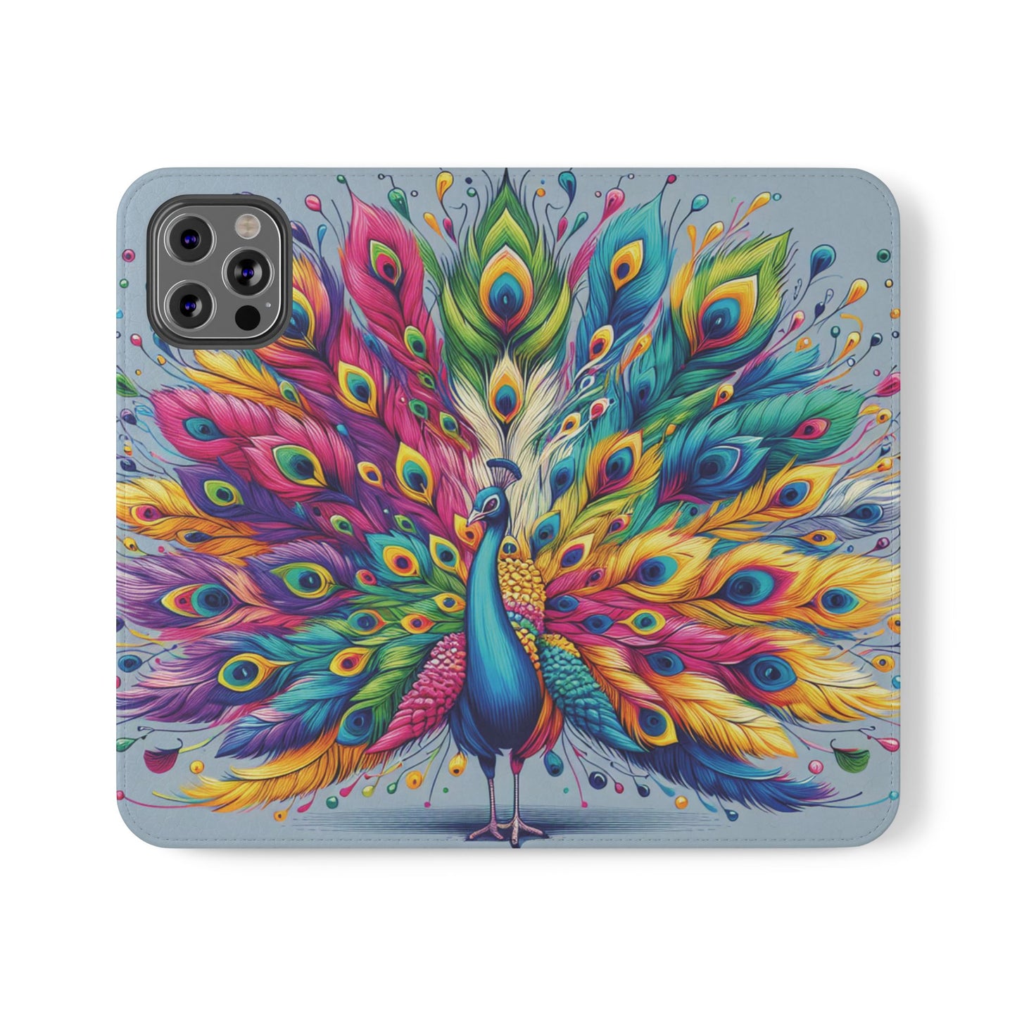 iPhone Lover Vibrant Peacock Design Flip Case Wallet Cover