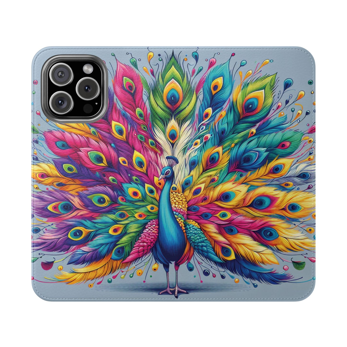iPhone Lover Vibrant Peacock Design Flip Case Wallet Cover