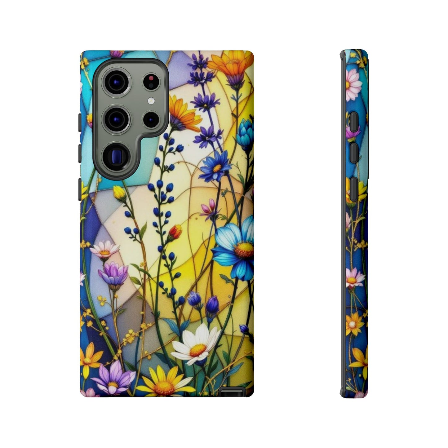 All Things Samsung Tough Case-Yellow Floral Vibrant Stained Glass Design