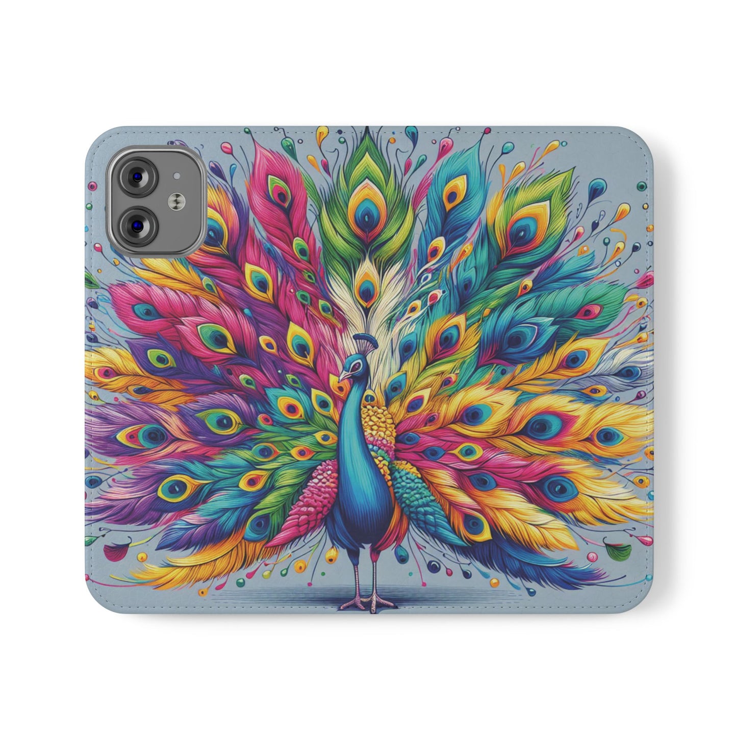 iPhone Lover Vibrant Peacock Design Flip Case Wallet Cover