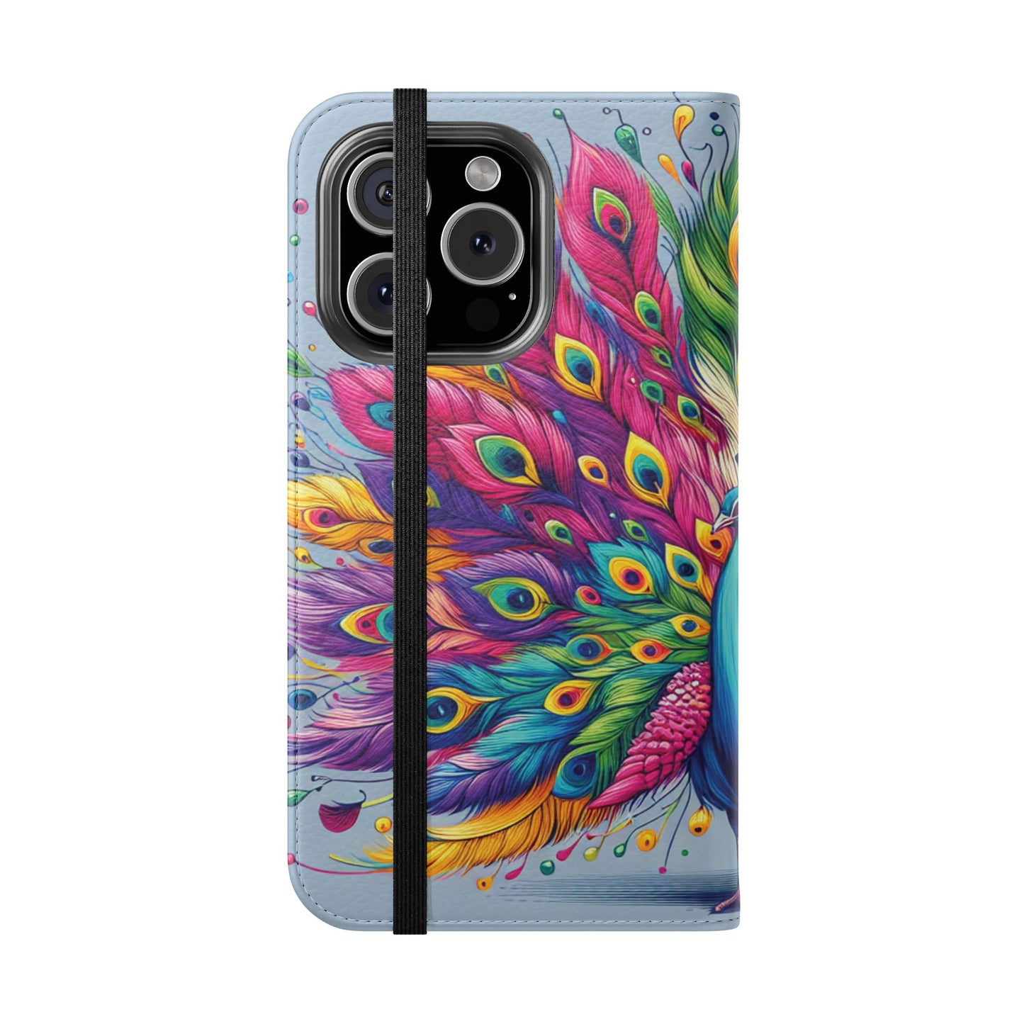 iPhone Lover Vibrant Peacock Design Flip Case Wallet Cover