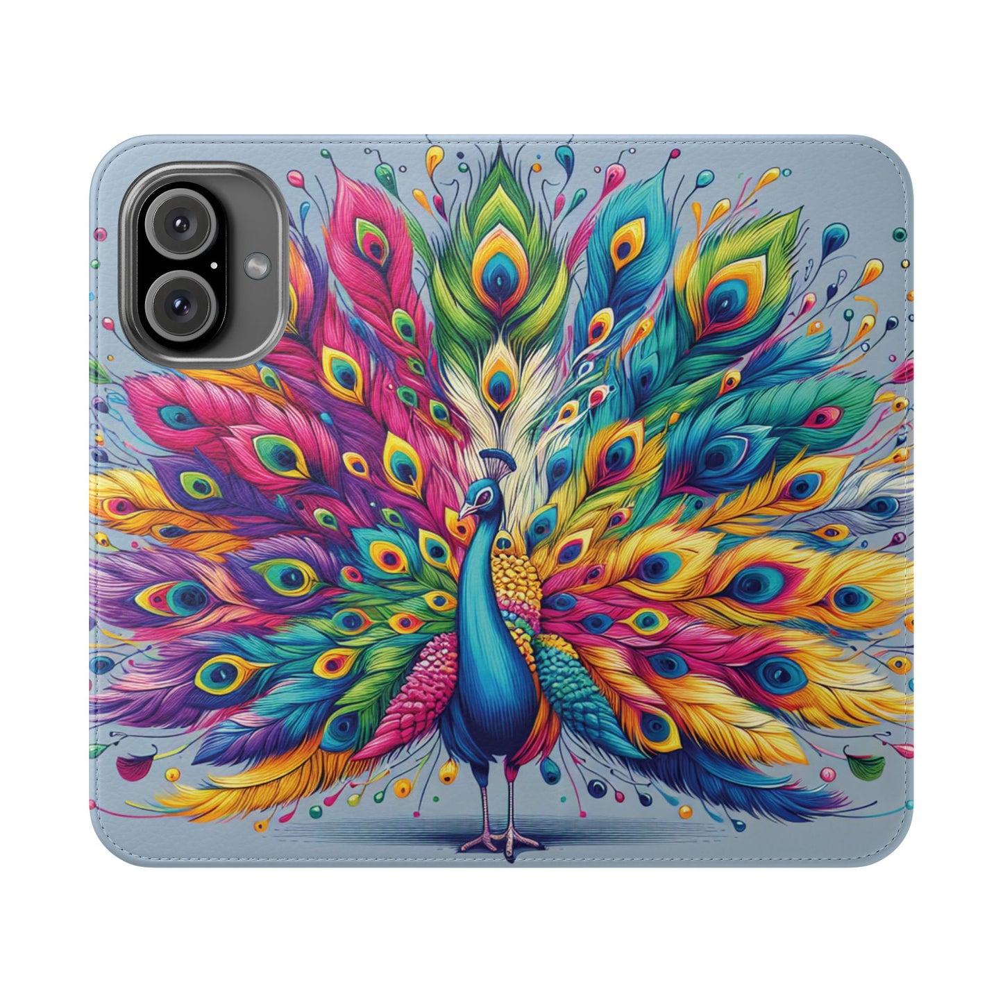 iPhone Lover Vibrant Peacock Design Flip Case Wallet Cover