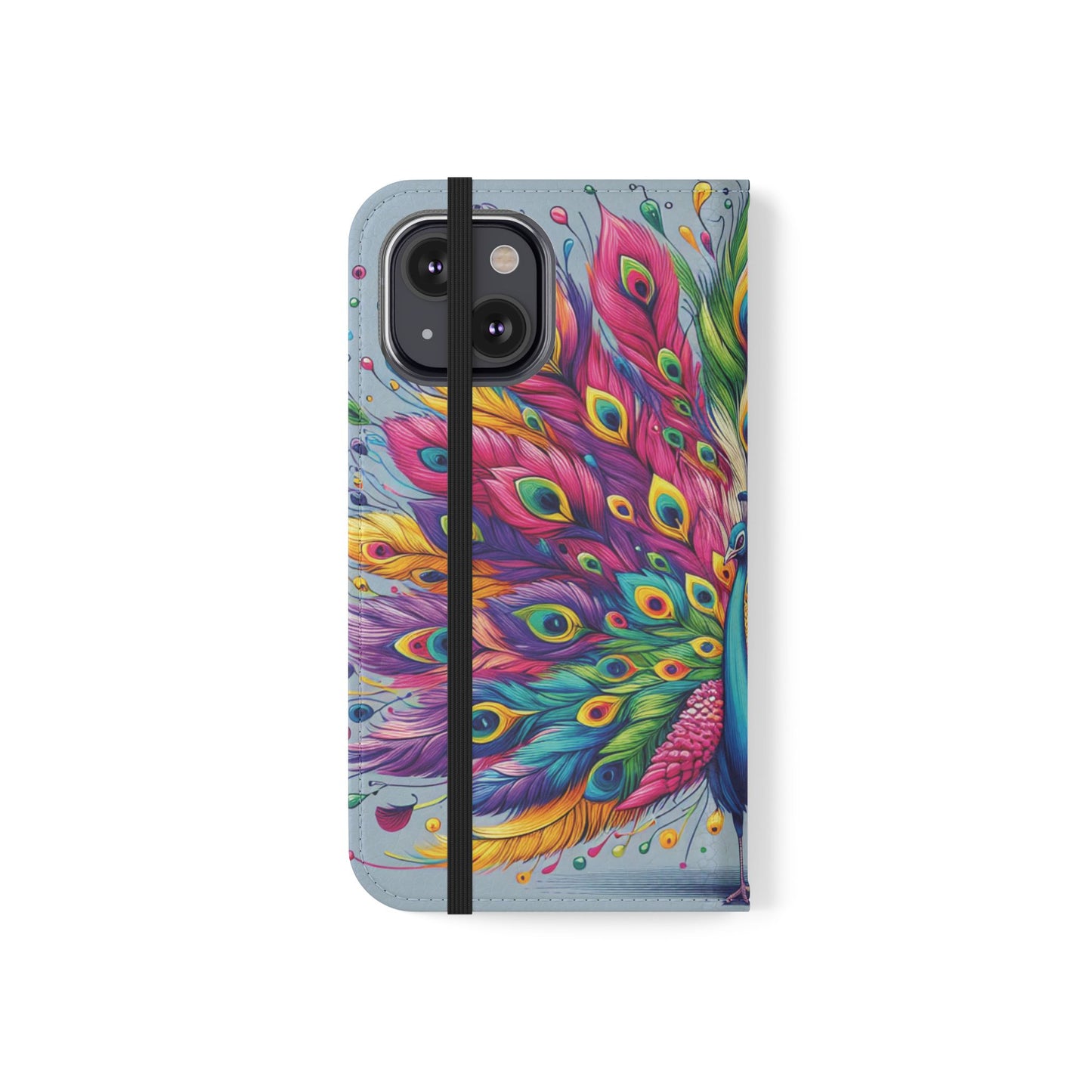 iPhone Lover Vibrant Peacock Design Flip Case Wallet Cover
