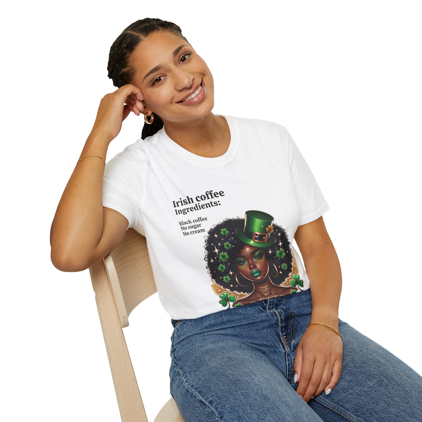 St. Patrick's Day Unisex T-Shirt with Woman and Shamrocks Design