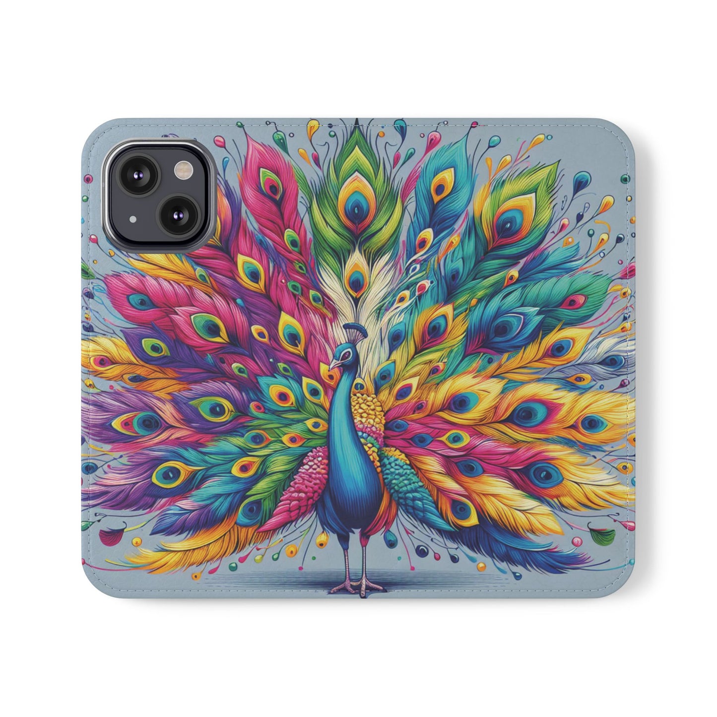 iPhone Lover Vibrant Peacock Design Flip Case Wallet Cover