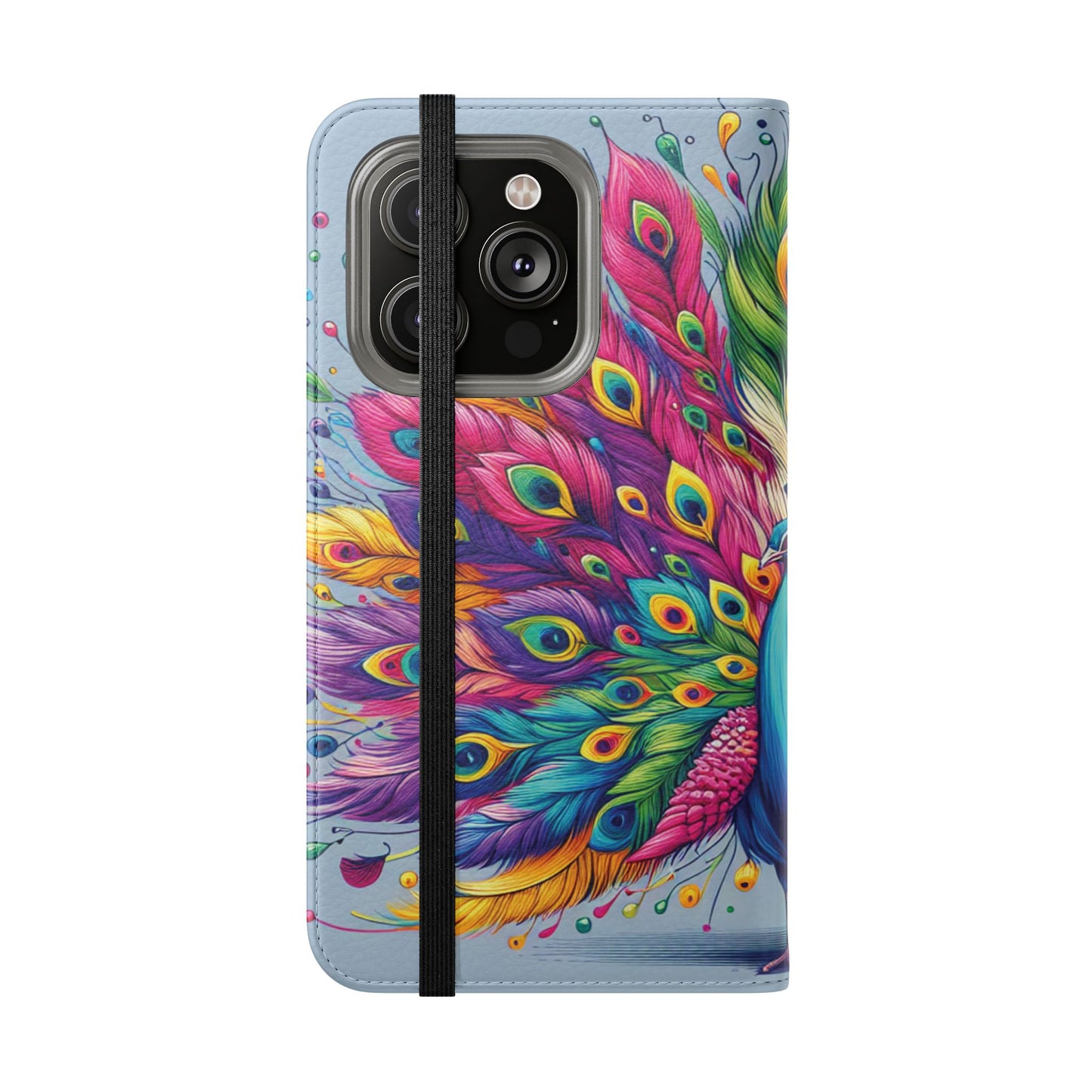 iPhone Lover Vibrant Peacock Design Flip Case Wallet Cover