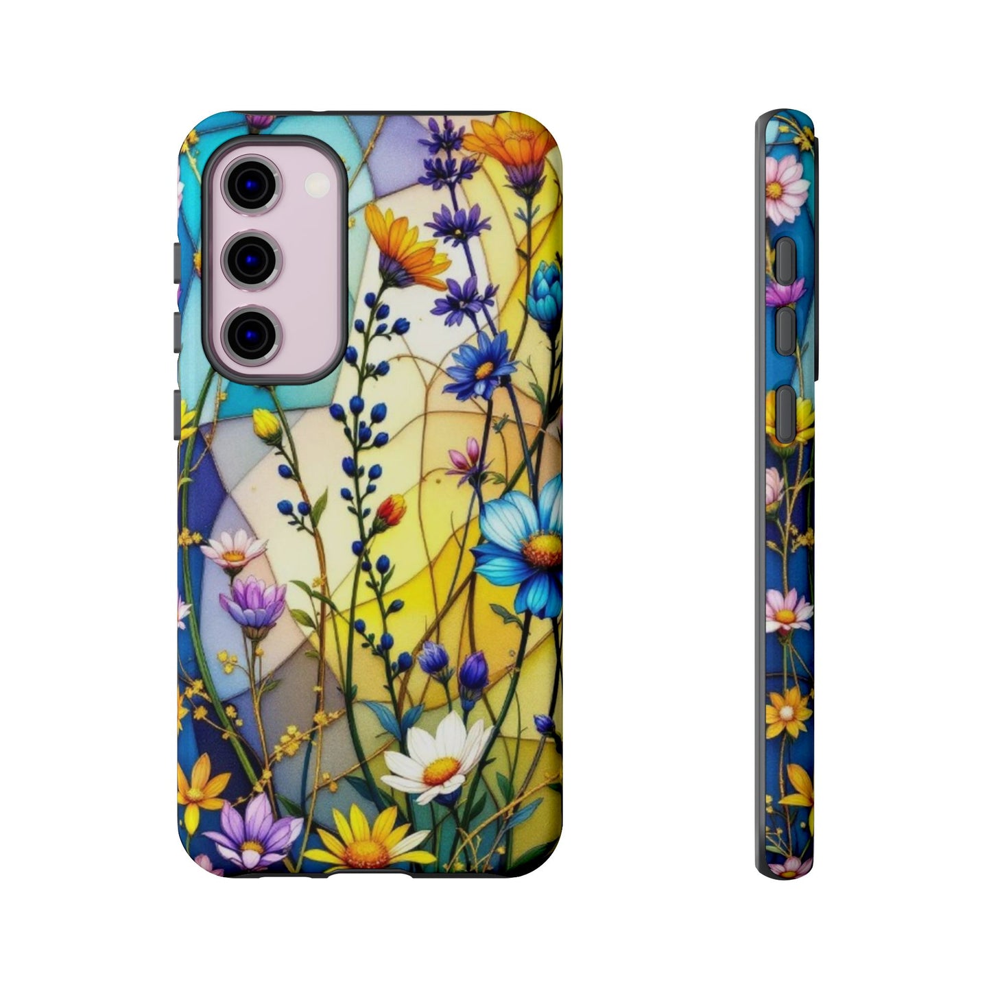 All Things Samsung Tough Case-Yellow Floral Vibrant Stained Glass Design