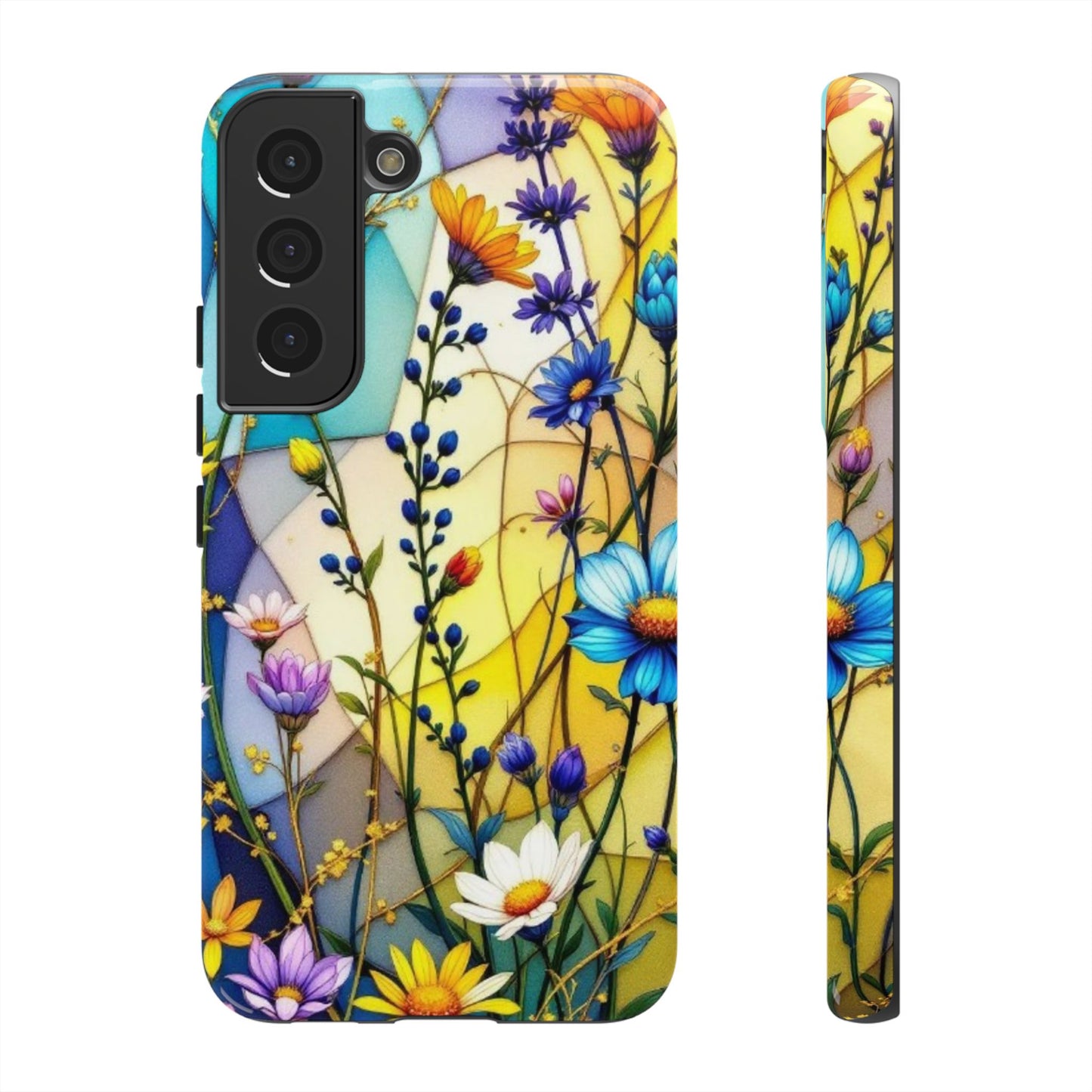 All Things Samsung Tough Case-Yellow Floral Vibrant Stained Glass Design
