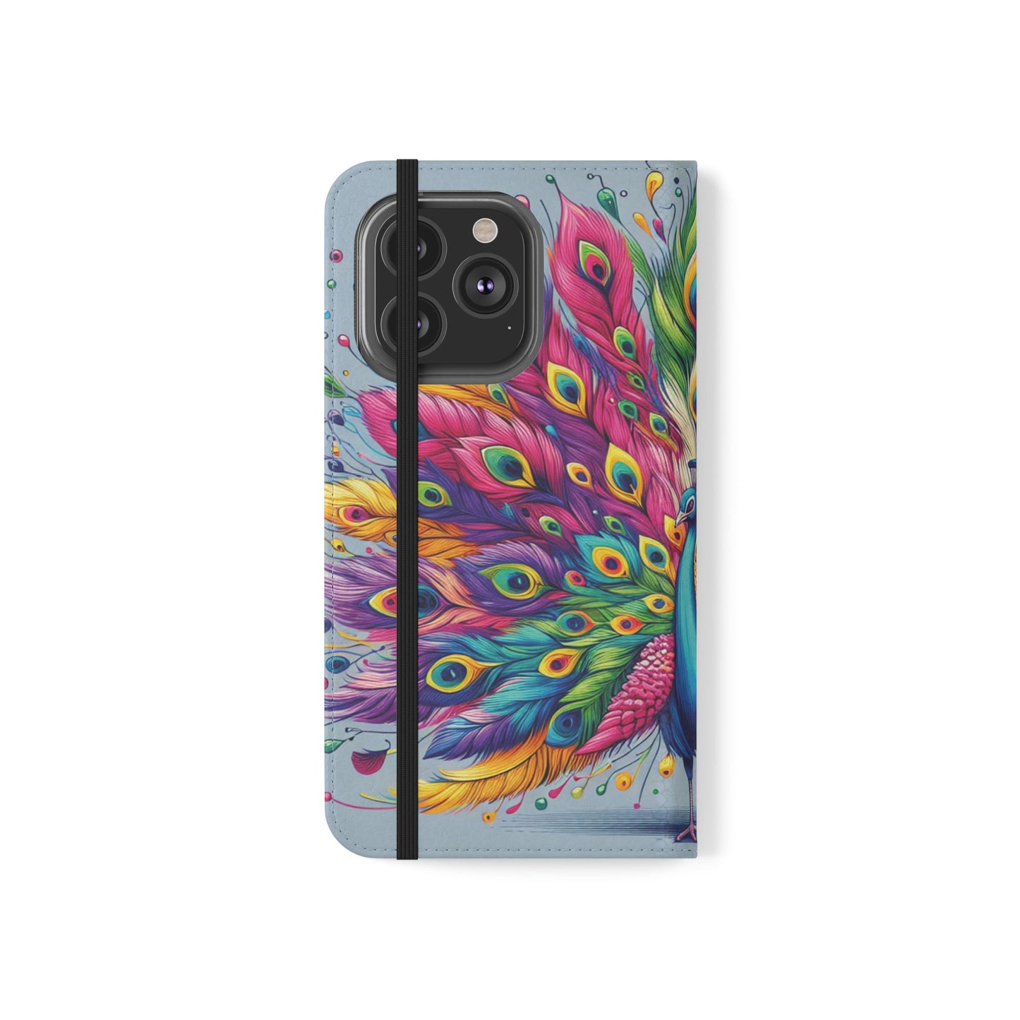 iPhone Lover Vibrant Peacock Design Flip Case Wallet Cover