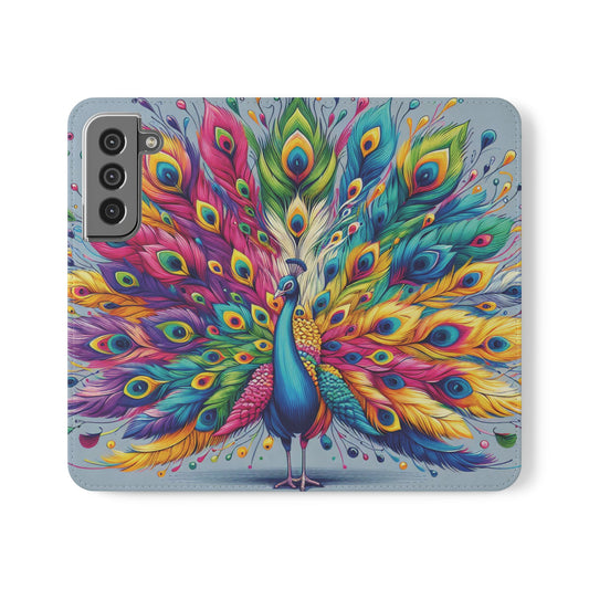 All Things Samsung Vibrant Peacock Flip Phone Wallet Cover