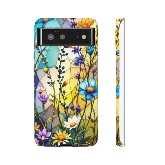 Pixel Me Tough Case-Yellow Floral Vibrant Stained Glass Design