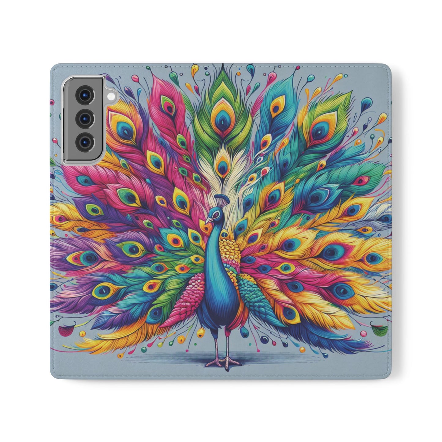 All Things Samsung Vibrant Peacock Flip Phone Wallet Cover