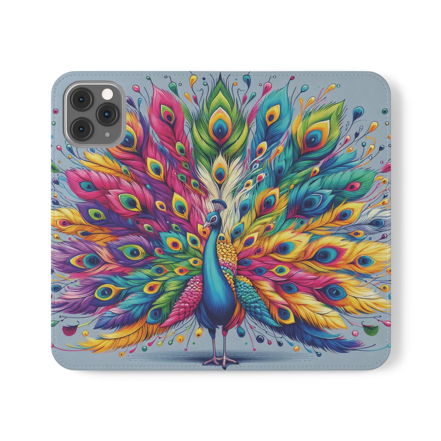 iPhone Lover Vibrant Peacock Design Flip Case Wallet Cover