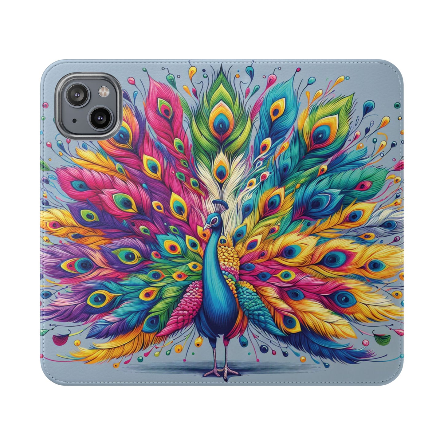 iPhone Lover Vibrant Peacock Design Flip Case Wallet Cover