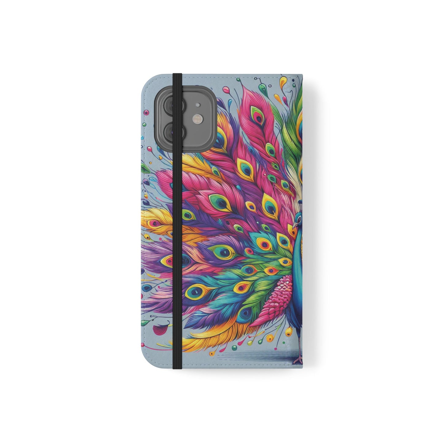 iPhone Lover Vibrant Peacock Design Flip Case Wallet Cover