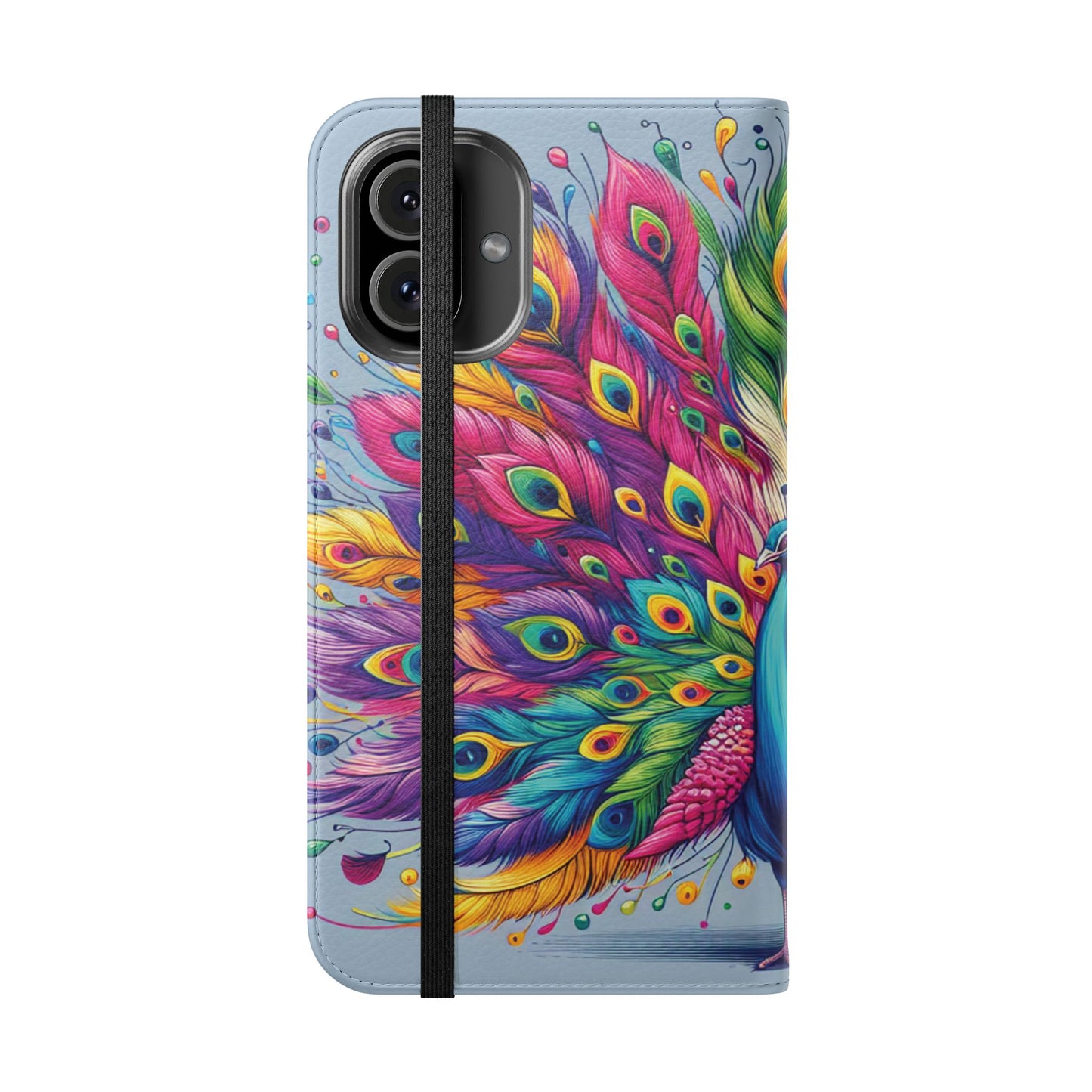 iPhone Lover Vibrant Peacock Design Flip Case Wallet Cover