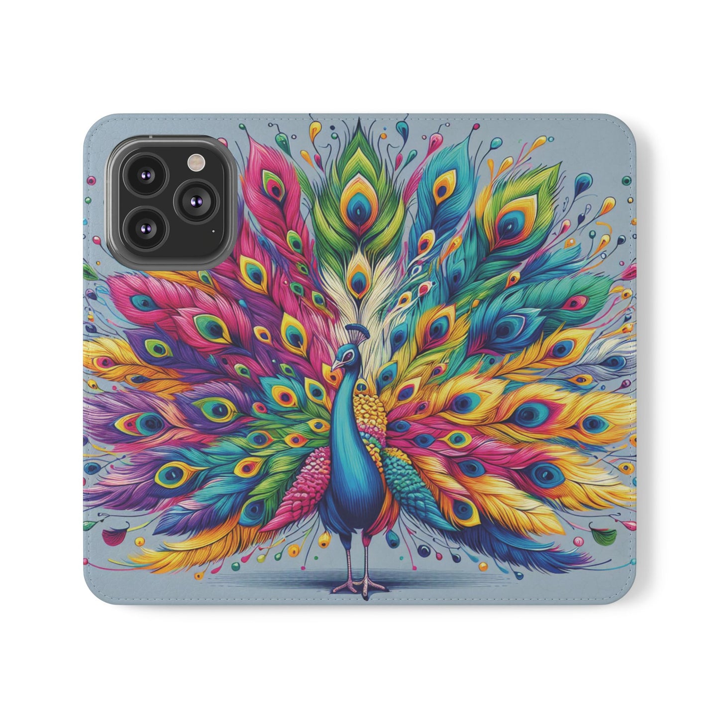 iPhone Lover Vibrant Peacock Design Flip Case Wallet Cover