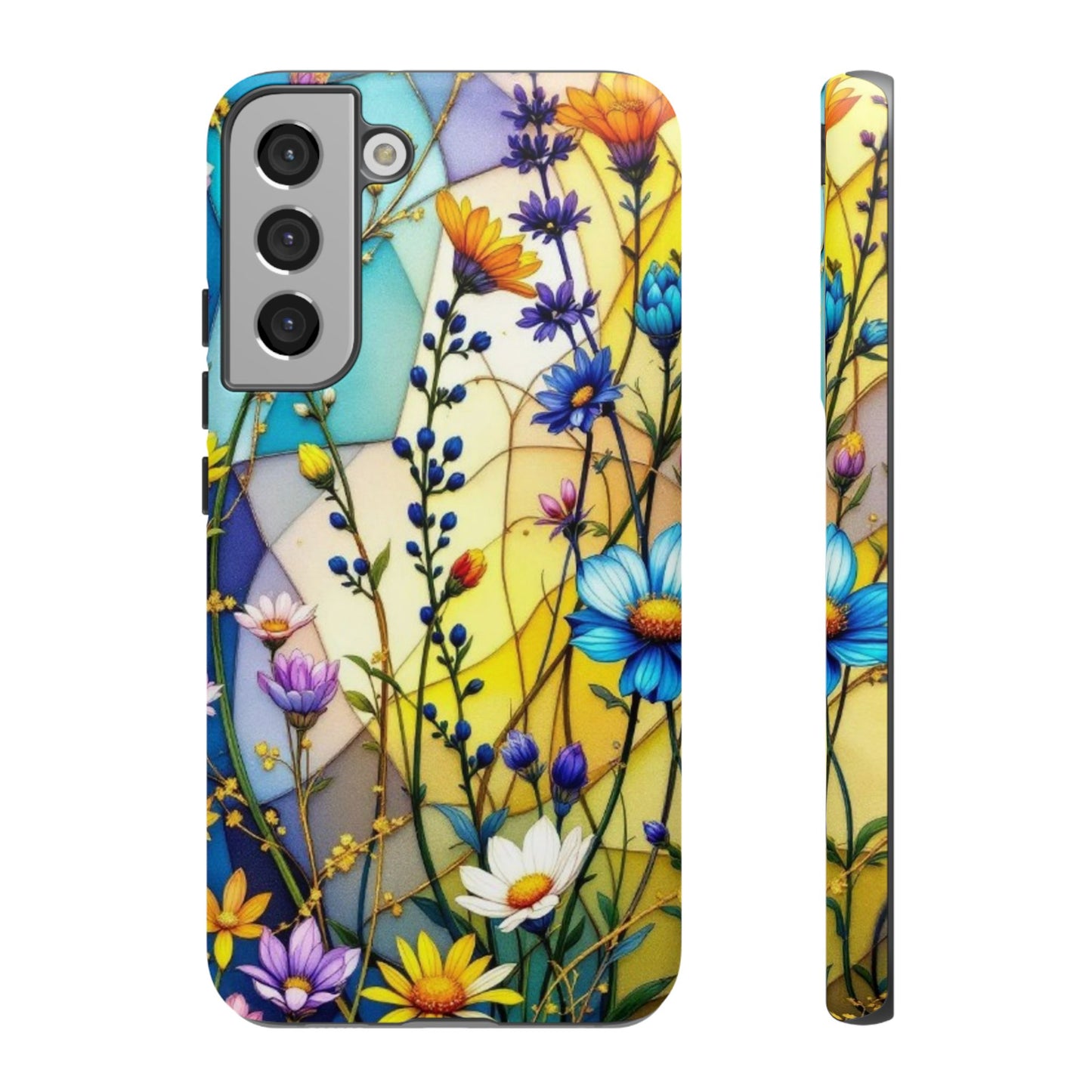 All Things Samsung Tough Case-Yellow Floral Vibrant Stained Glass Design