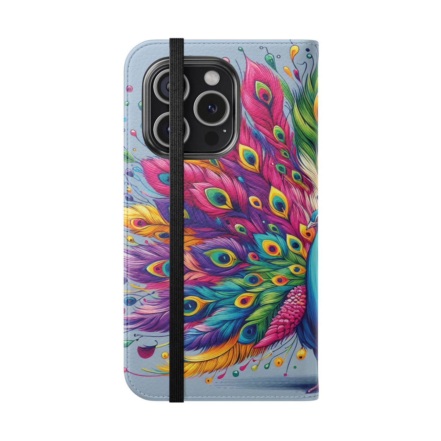 iPhone Lover Vibrant Peacock Design Flip Case Wallet Cover