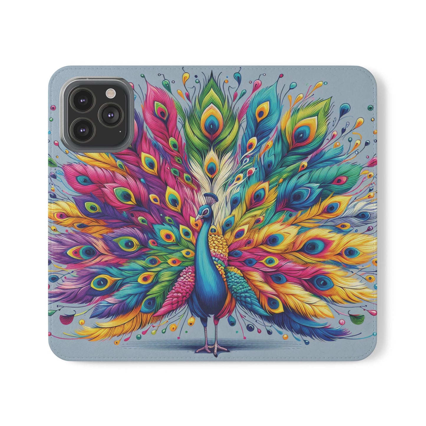 iPhone Lover Vibrant Peacock Design Flip Case Wallet Cover