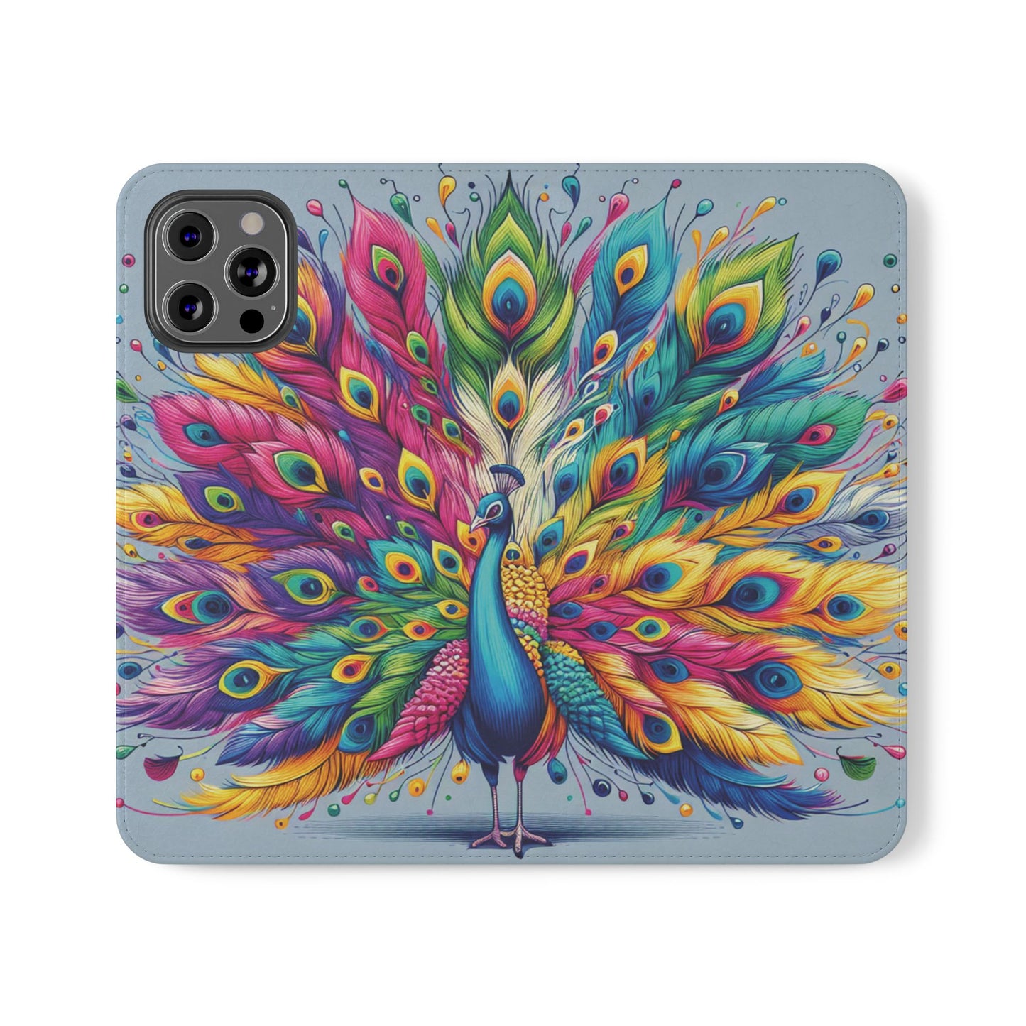 iPhone Lover Vibrant Peacock Design Flip Case Wallet Cover