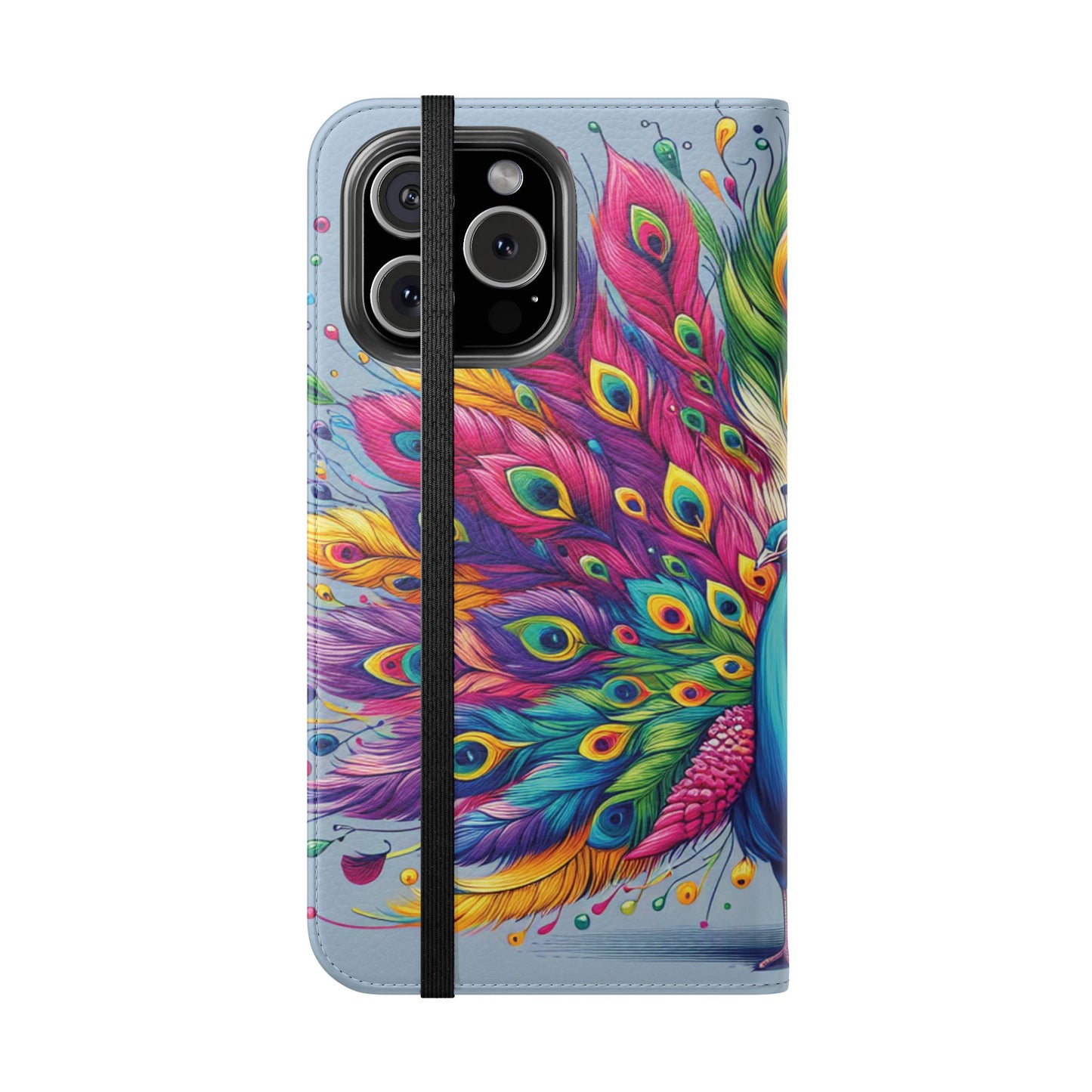 iPhone Lover Vibrant Peacock Design Flip Case Wallet Cover