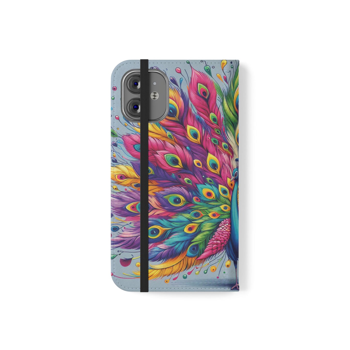iPhone Lover Vibrant Peacock Design Flip Case Wallet Cover