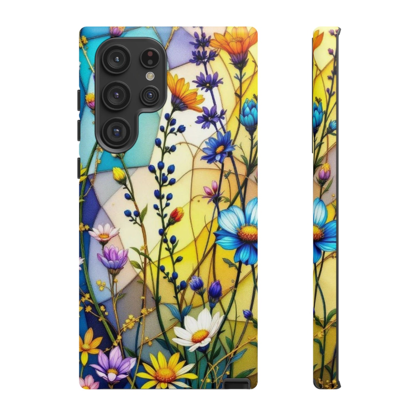 All Things Samsung Tough Case-Yellow Floral Vibrant Stained Glass Design