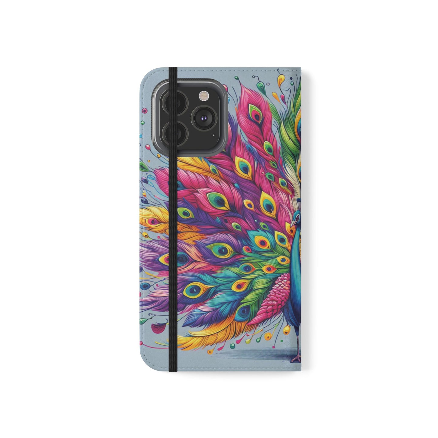 iPhone Lover Vibrant Peacock Design Flip Case Wallet Cover
