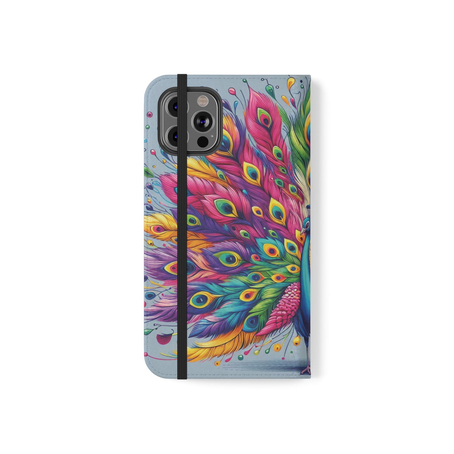 iPhone Lover Vibrant Peacock Design Flip Case Wallet Cover