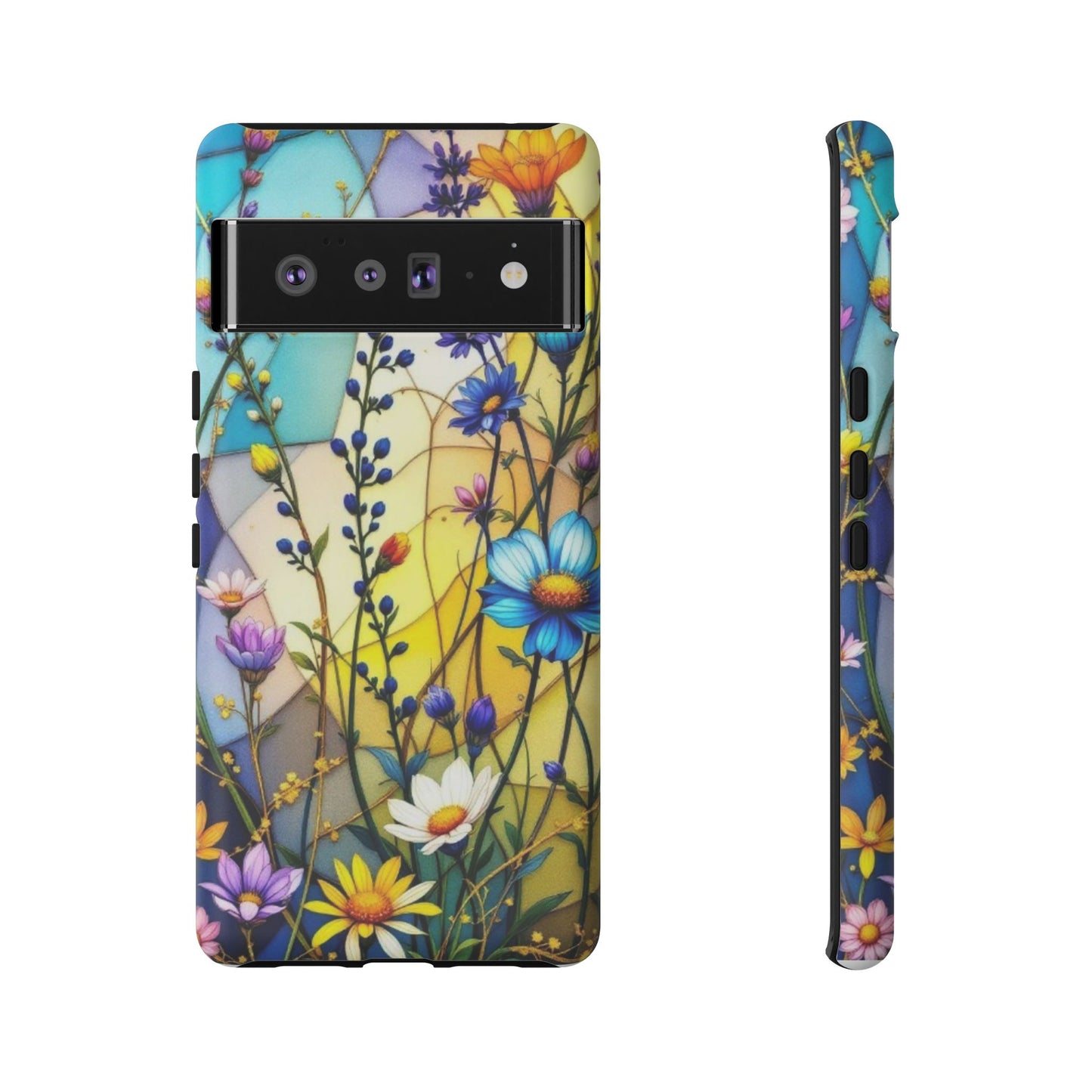 Pixel Me Tough Case-Yellow Floral Vibrant Stained Glass Design