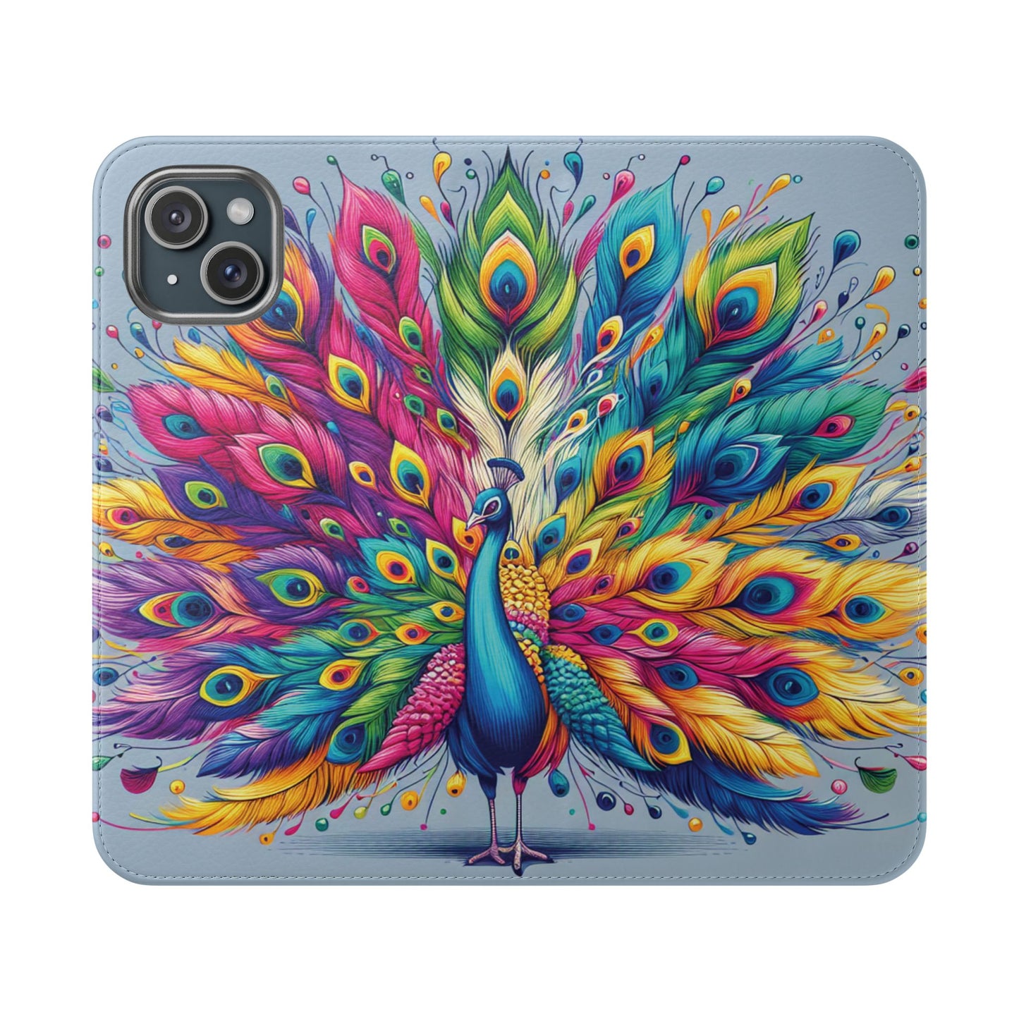 iPhone Lover Vibrant Peacock Design Flip Case Wallet Cover