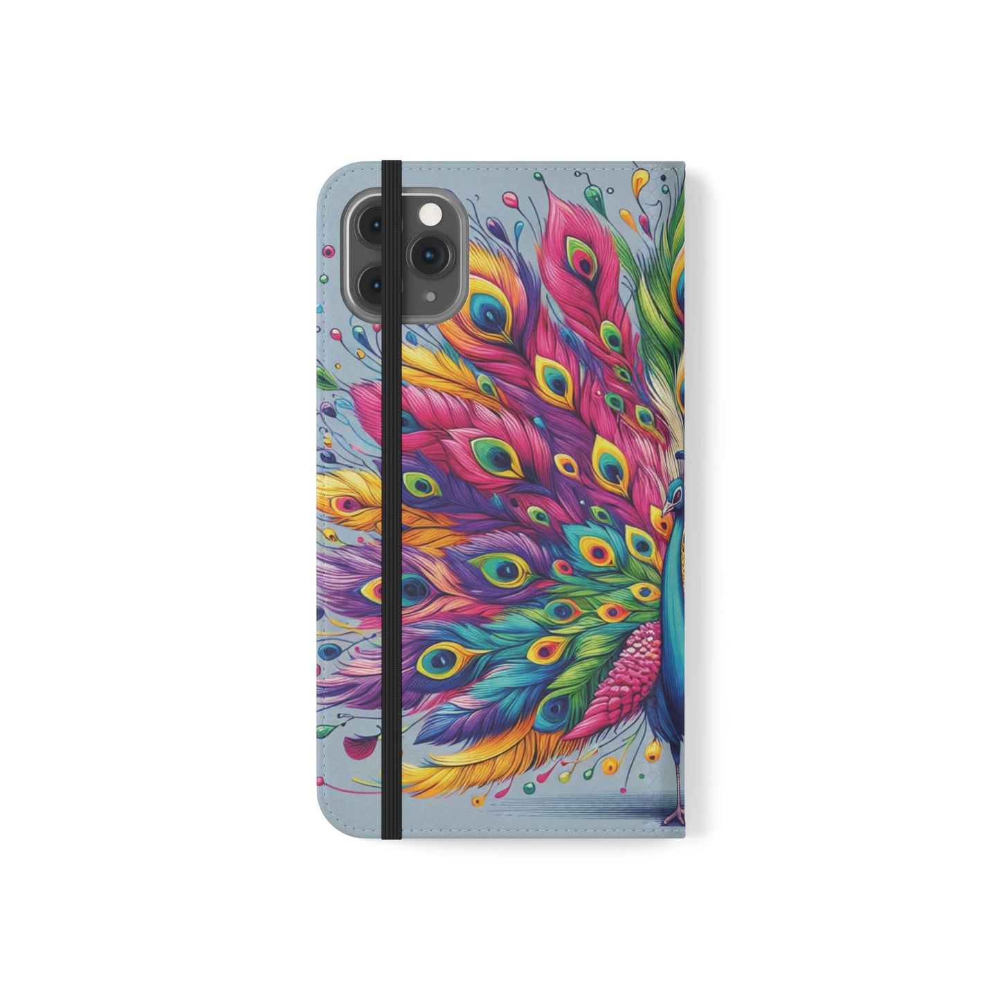 iPhone Lover Vibrant Peacock Design Flip Case Wallet Cover
