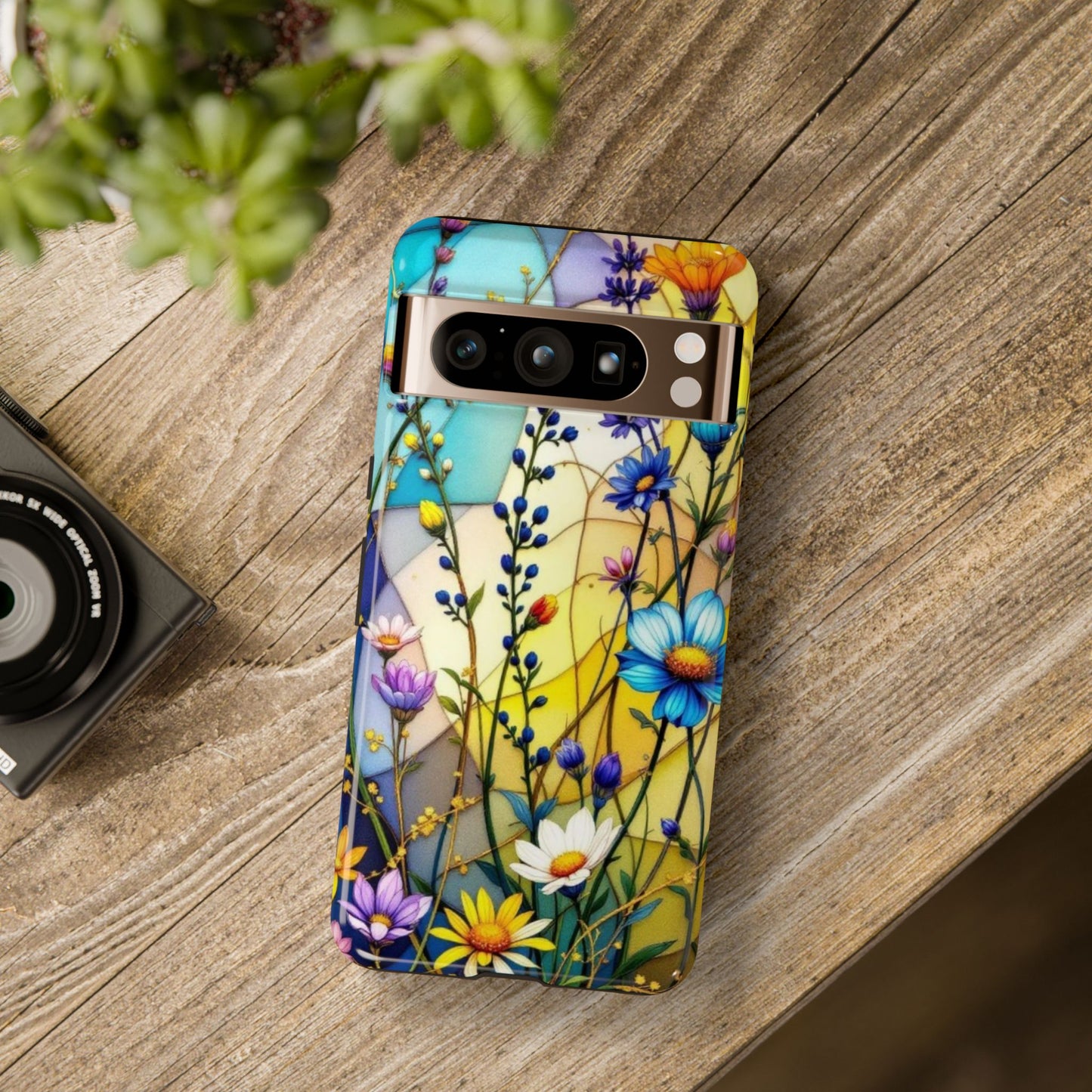 Pixel Me Tough Case-Yellow Floral Vibrant Stained Glass Design