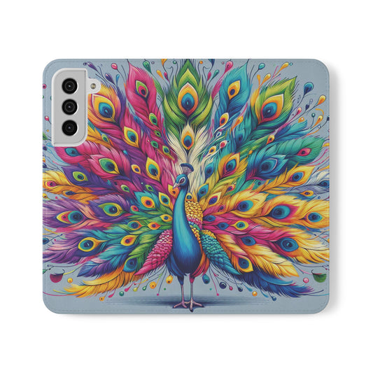 All Things Samsung Vibrant Peacock Flip Phone Wallet Cover