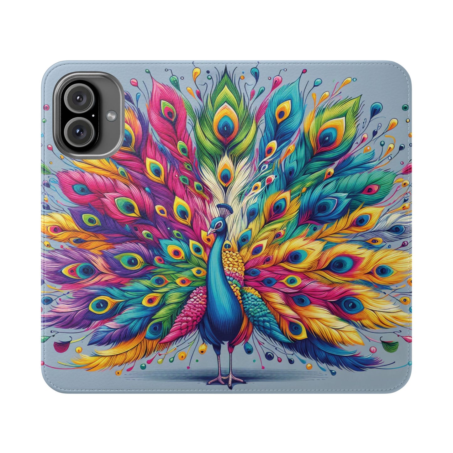 iPhone Lover Vibrant Peacock Design Flip Case Wallet Cover