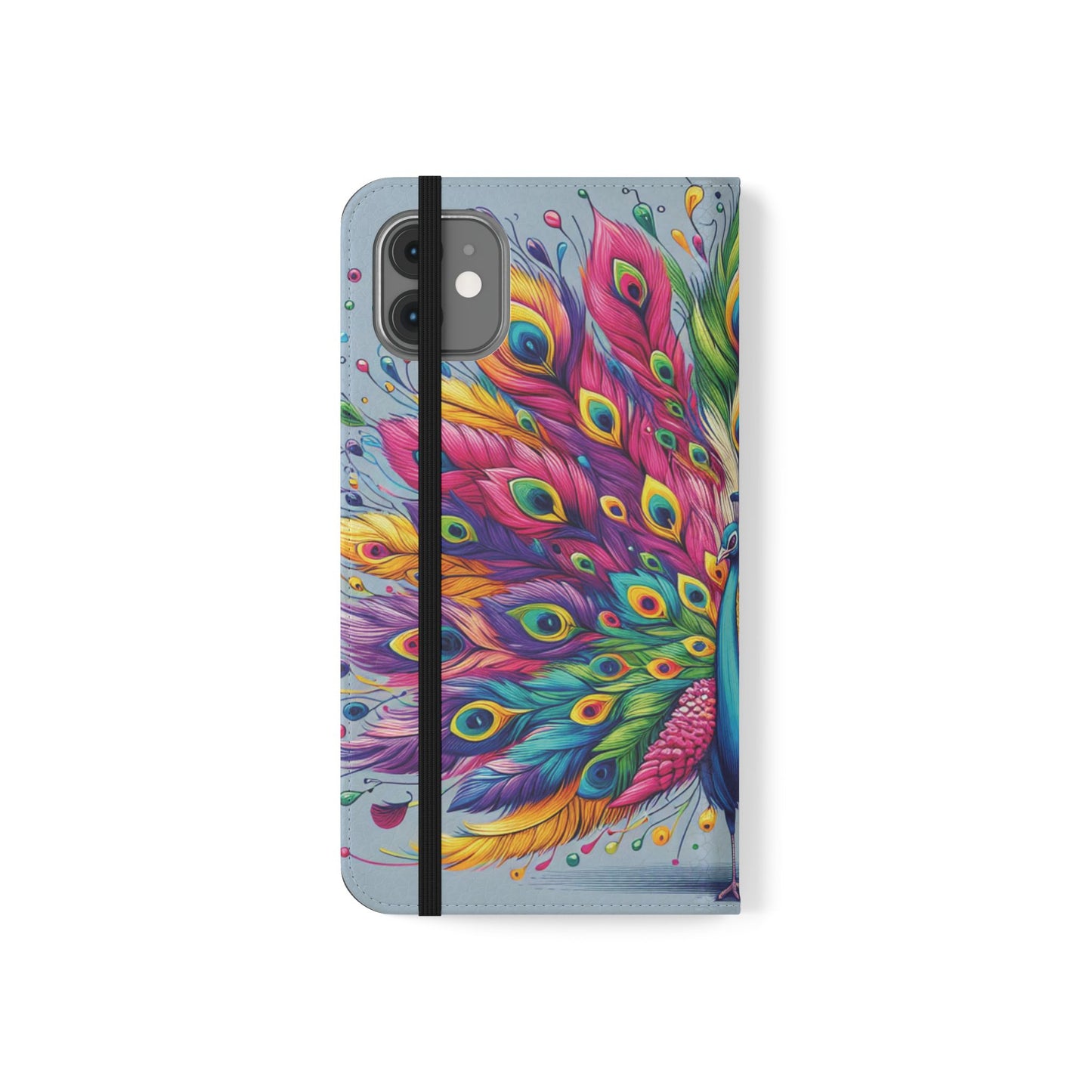iPhone Lover Vibrant Peacock Design Flip Case Wallet Cover