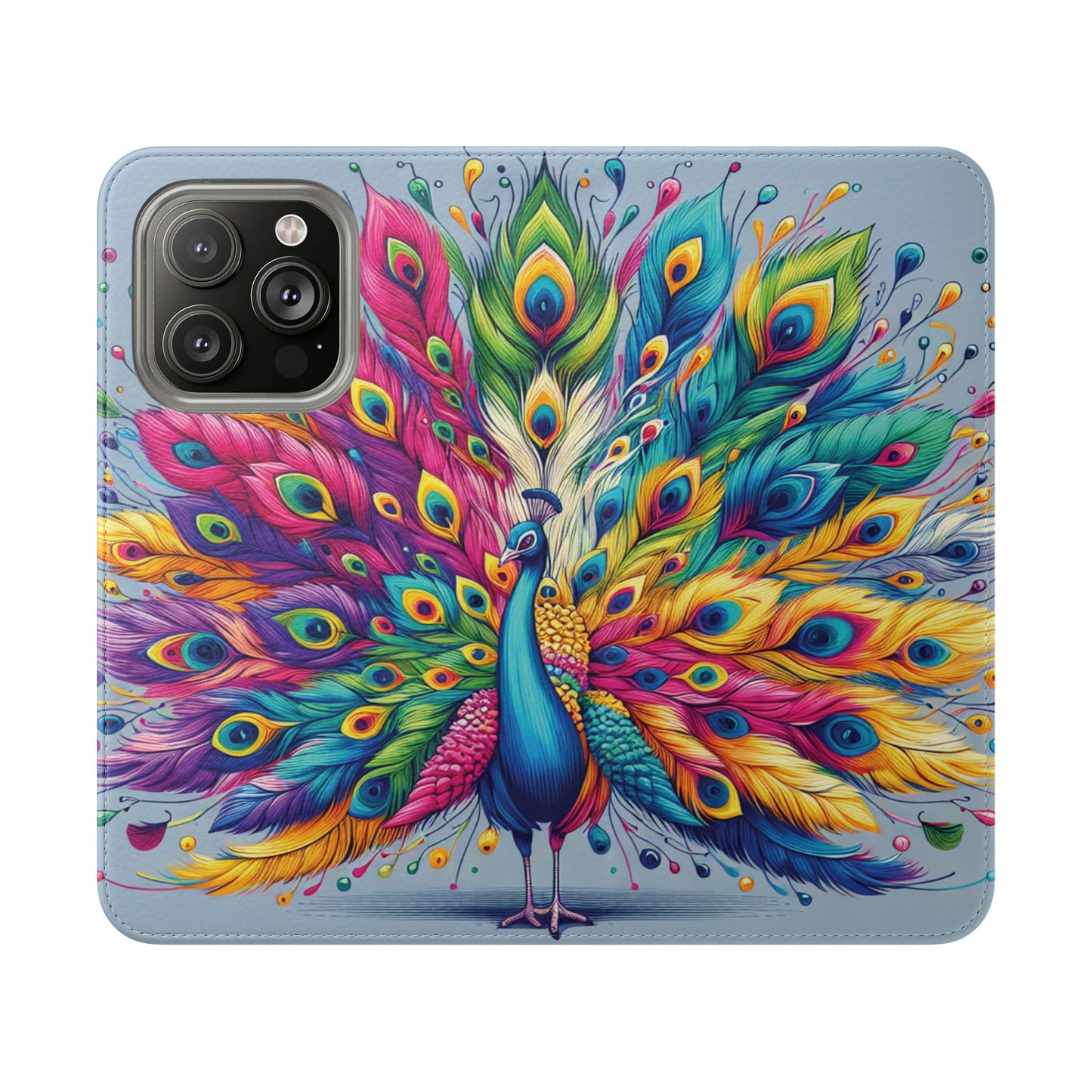 iPhone Lover Vibrant Peacock Design Flip Case Wallet Cover