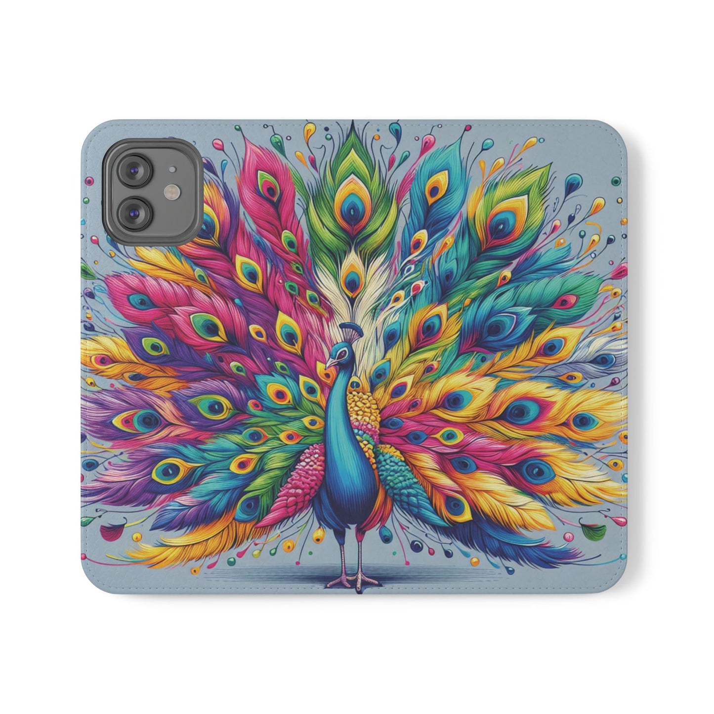 iPhone Lover Vibrant Peacock Design Flip Case Wallet Cover
