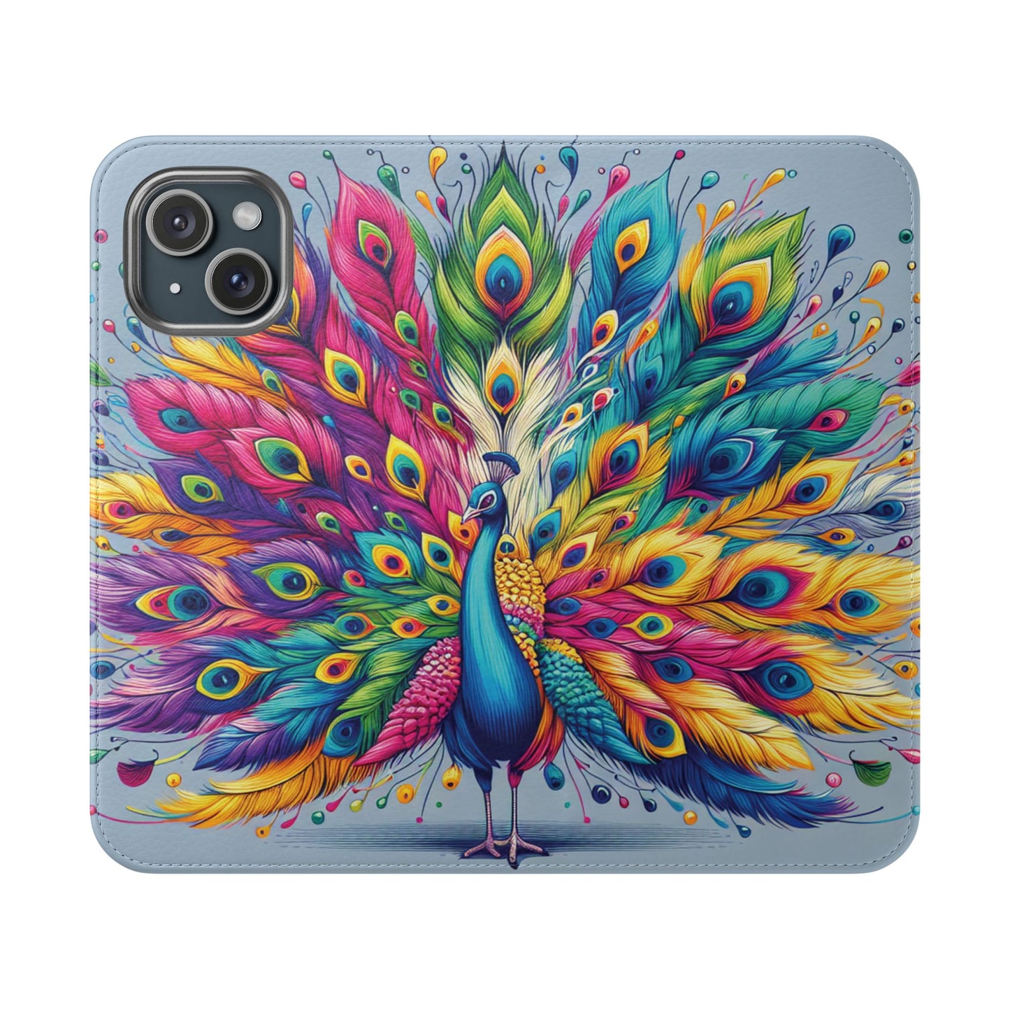 iPhone Lover Vibrant Peacock Design Flip Case Wallet Cover