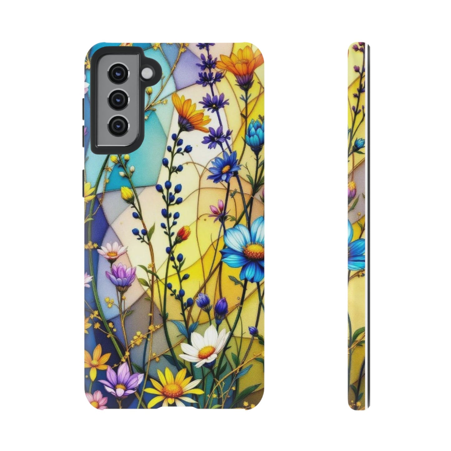 All Things Samsung Tough Case-Yellow Floral Vibrant Stained Glass Design