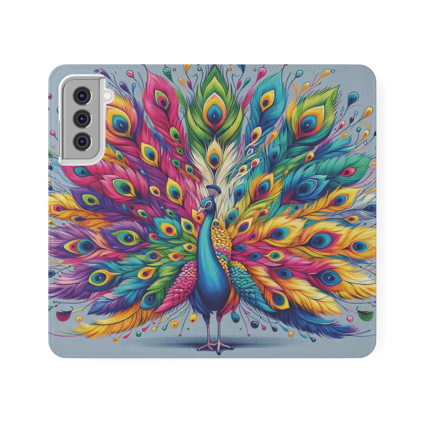 All Things Samsung Vibrant Peacock Flip Phone Wallet Cover