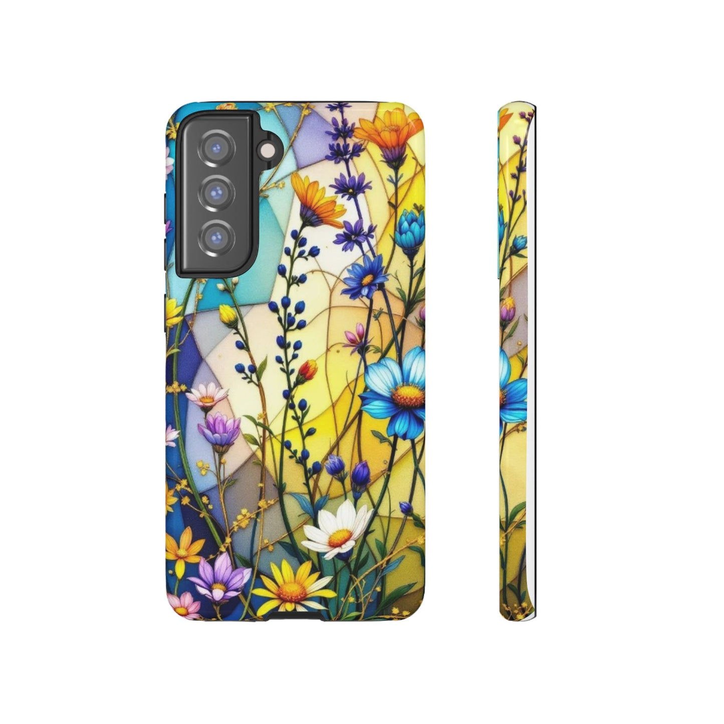 All Things Samsung Tough Case-Yellow Floral Vibrant Stained Glass Design