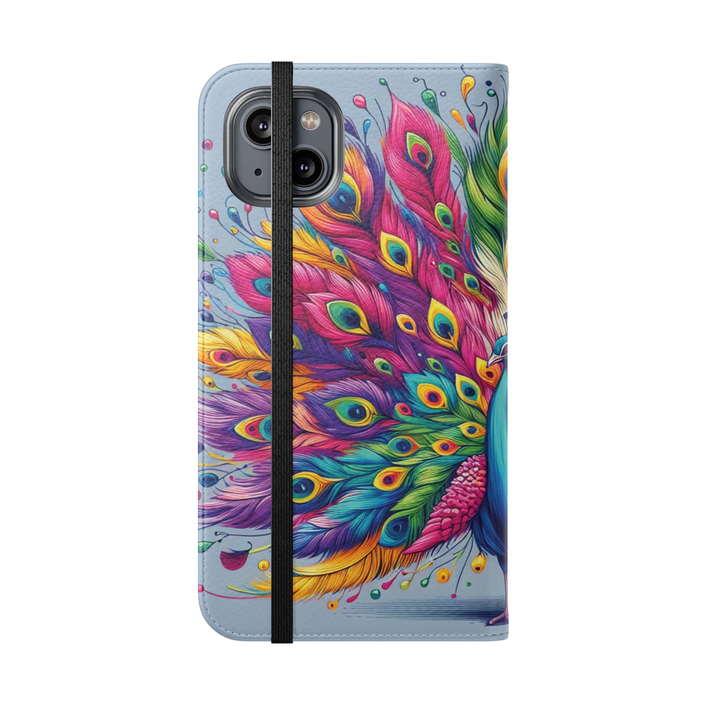 iPhone Lover Vibrant Peacock Design Flip Case Wallet Cover