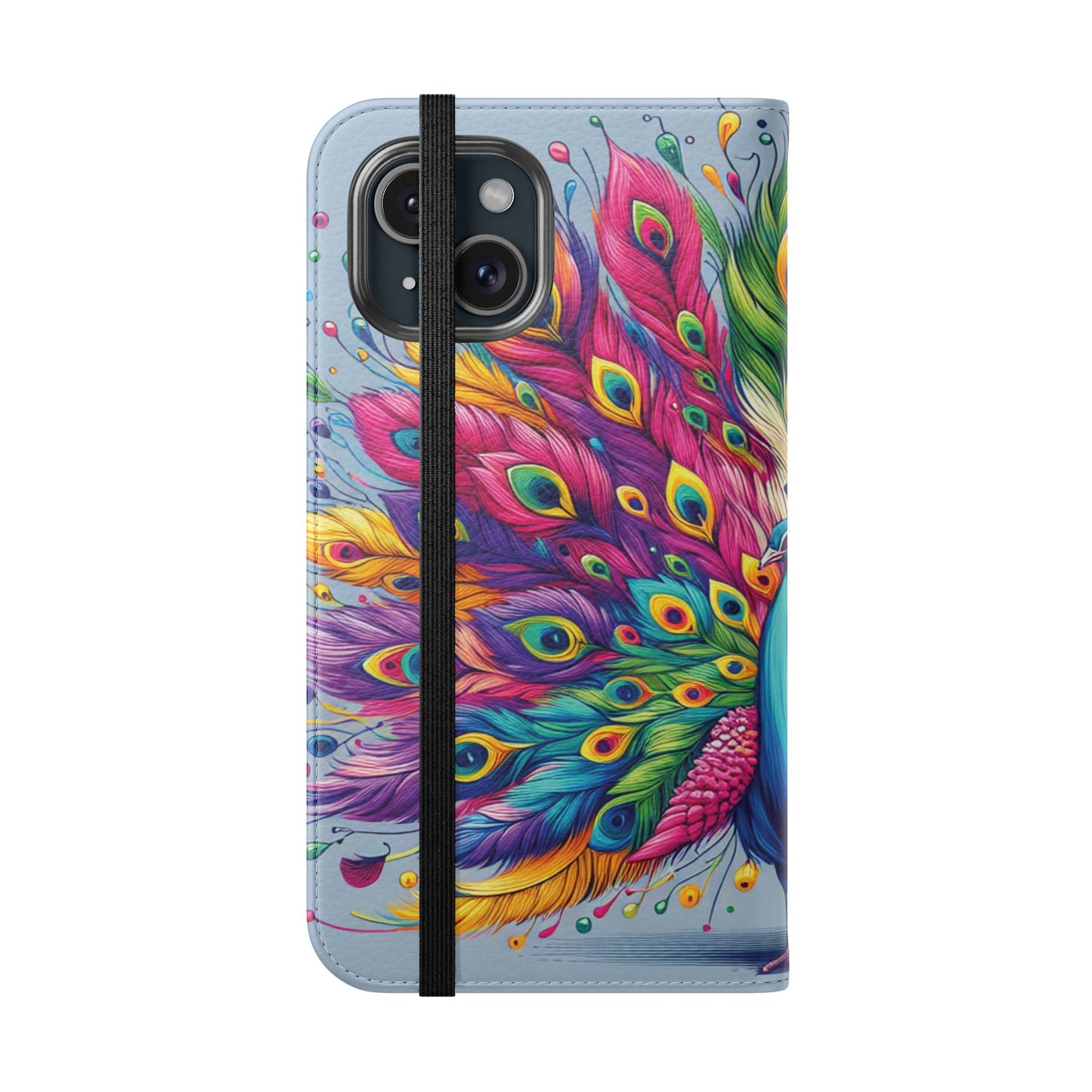 iPhone Lover Vibrant Peacock Design Flip Case Wallet Cover