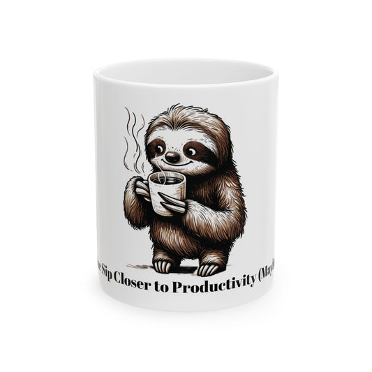 Funny Sloth Ceramic Mug - "Sip Closer to Productivity" (11oz & 15oz)