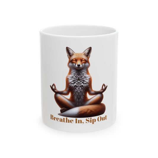 Zen Fox Ceramic Mug - Breathe In, Sip Out - Perfect for Meditation and Mindfulness