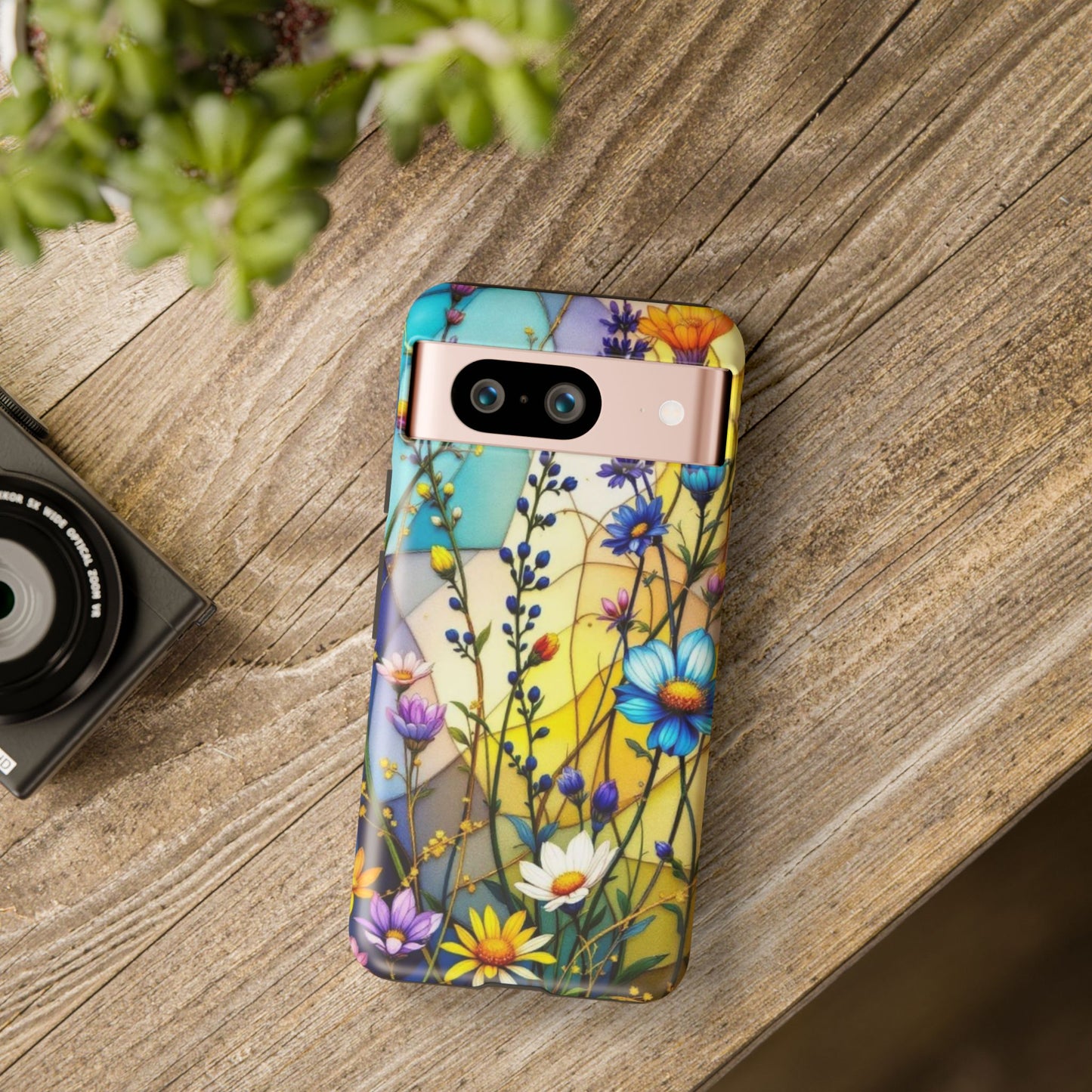 Pixel Me Tough Case-Yellow Floral Vibrant Stained Glass Design