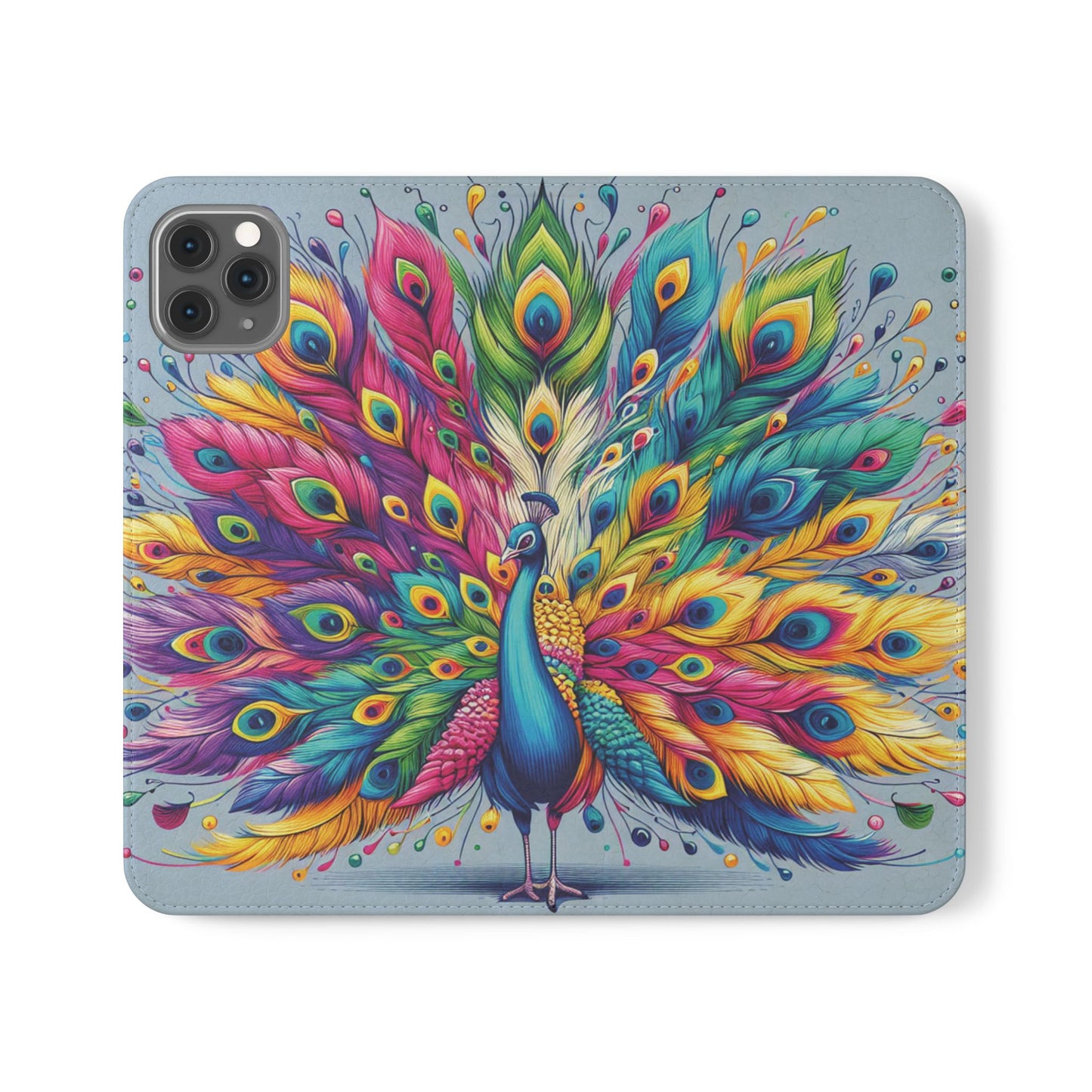 iPhone Lover Vibrant Peacock Design Flip Case Wallet Cover